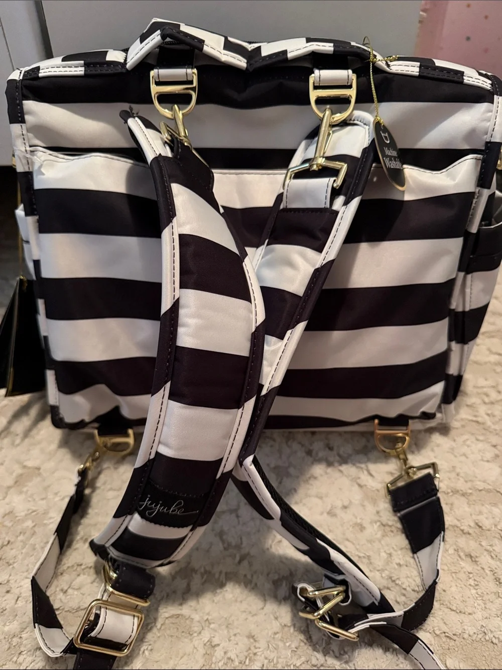 Ju-Ju-Be Legacy “The First Lady” Black and White Striped Baby Bag